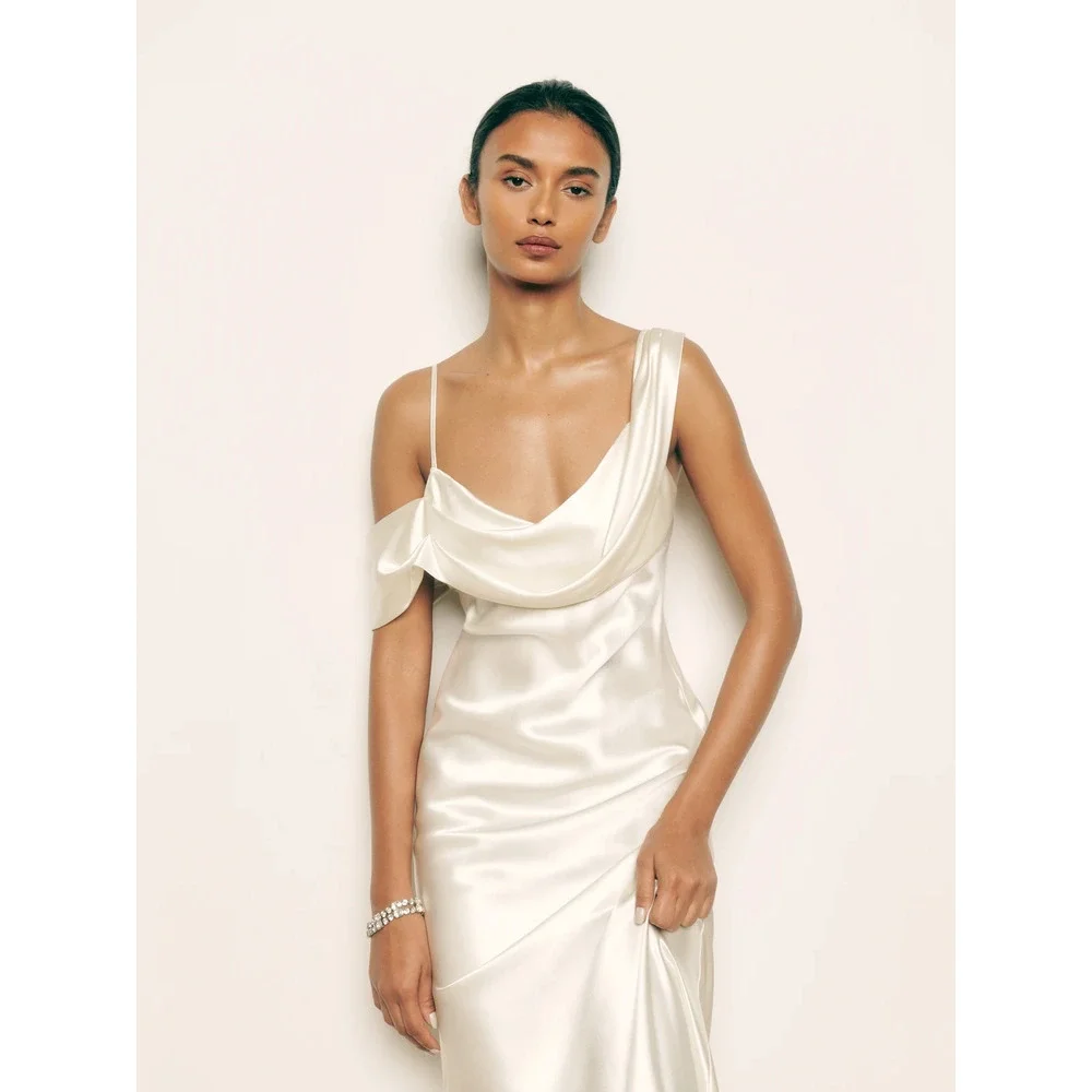 Reformation Ronda Silk Dress Ivory - Picture 6 of 13